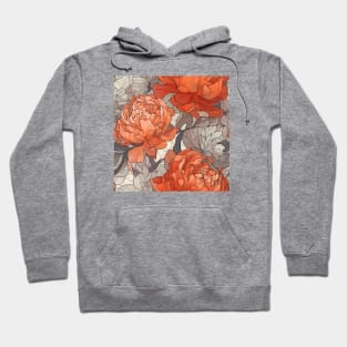 Orange and grey peonies pattern Hoodie